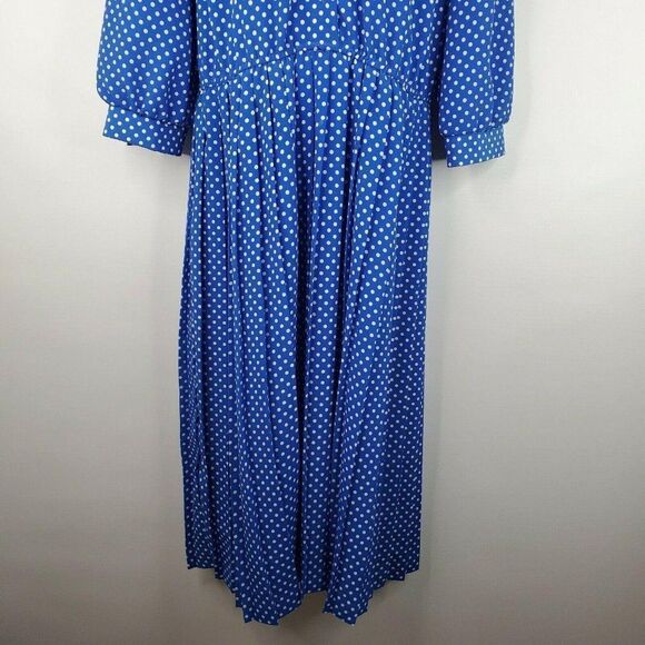 Vintage 80s Lady Carol Secretary Blue Dress Polyester Size 6 P Polka Dot - Picture 3 of 7